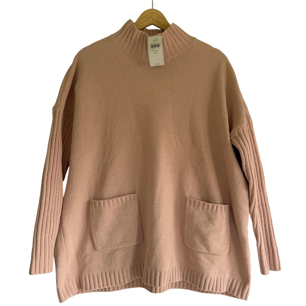 J. Jill Chenille Mock Neck Sweater Mink Pink XS NWT 229641 Pockets Oversized